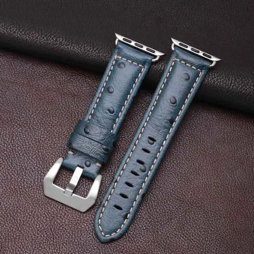 Ostrich pattern кожаный ремешок цвета: черная, синяя, коричневая Браслет Fit apple iwatch1/2/3/4 smart watch аксессуары - Цвет ремешка: blue silver