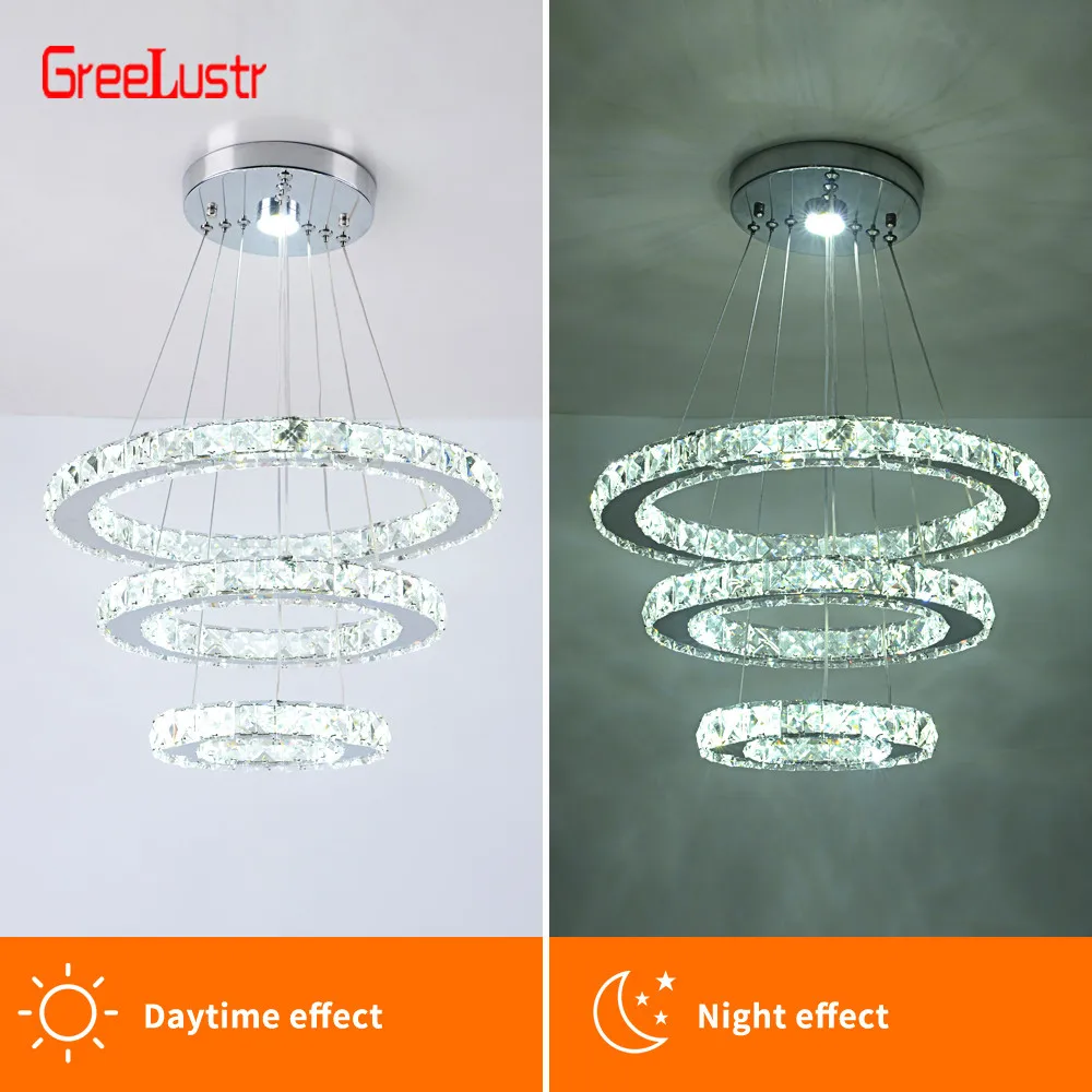 Современные хрустальные светодиодные подвесные светильники с 3 кольцами