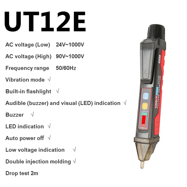 Бесконтактный детектор напряжения переменного тока, смарт-тестовая ручка UT12E UT12M, умный тестовый карандаш, 24 В-1000 В, IP67 карандаш, Электрический тест мощности er - Цвет: TU21E