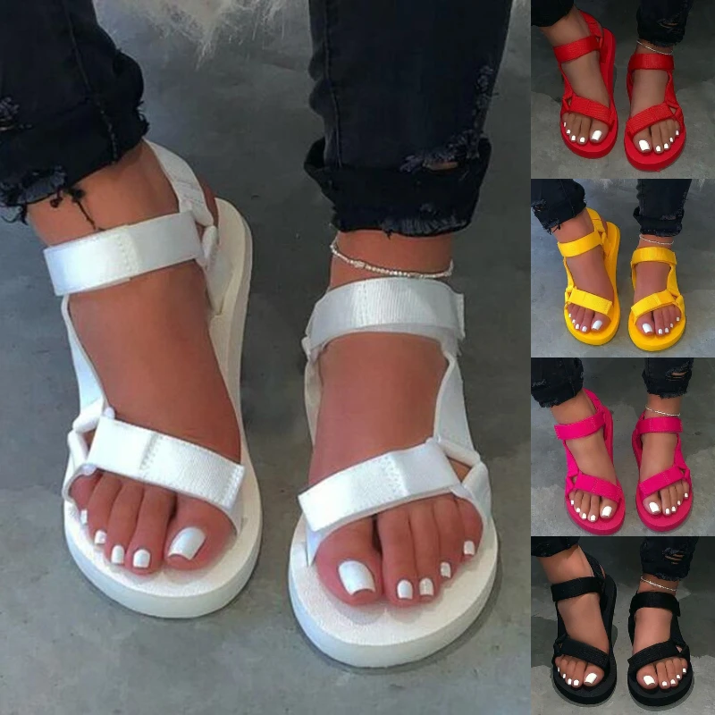Sandalias informales de Punta abierta para mujer, zapatos antideslizantes con plataforma de bucle de gancho negro, zapatos de playa para verano, novedad de 2020 - Imagen 6