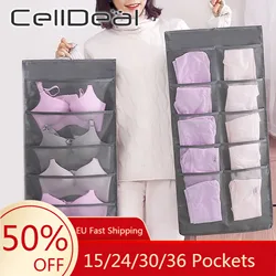 Double-sided Hanging Bag Folding Clothing Storage Bag Clear Sock Bra Underwear Rack Hanger Storage Bag Organizer For Wardrobe