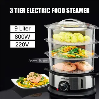 

3 Tiers Electric Food Steamer 9L Timing Home Food Steamer Kitchen Fish Cooking Machine 220V 800W Vegetable Pot Cooker Tools