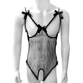 

Sexy Lace Bodysuit Sissy Men Open Bra Intimate Erotic Underwear Transparent Sexy Lingerie Open Crotch Sexy Costumes For gay Male