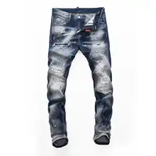 

Nightclub style dsq brand black mens Stretch jeans Men denim trousers Patchwork Slim black letter jeans Pencil Pants for men