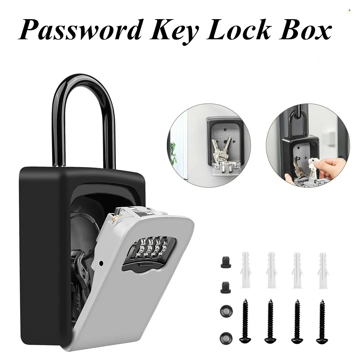 1x Wall Mounted 4-Digit Combination Password Key Lock Storage Box Home Room Safe 