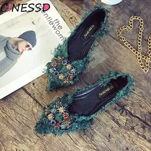 Женские элегантные туфли на плоской подошве; Повседневная обувь со стразами и бантом; Женская Осенняя обувь года с острым закрытым носком на плоской подошве; женская обувь без застежки; вечерние туфли; размеры