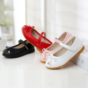

Children's Spring Autunm Flats Single Shoes For Baby Little Girls Bow Black white red Princess Students Shoes New 1 2 4 12 Years