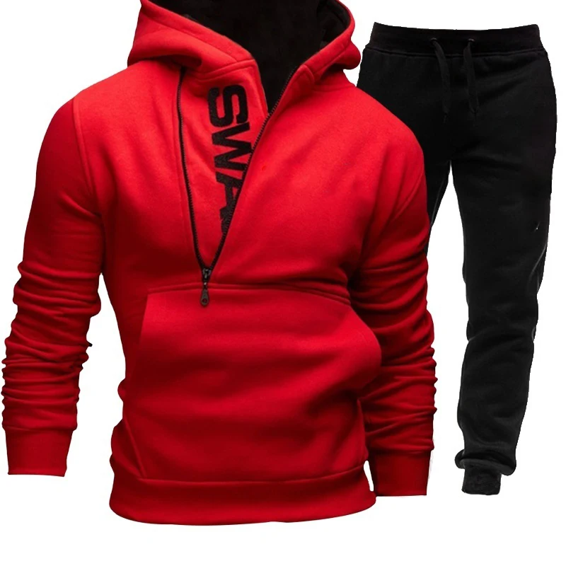 

Spring Autumn Men's Sweatshirt Suit Letter Printed Zipper Pockets Hoodie+Drawstring Sweatpants Fashion Oversize Male 2Pcs Set