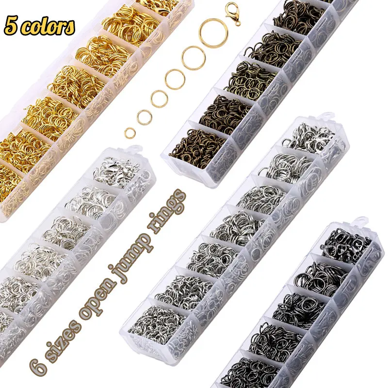 H08d36fdefcae48c2a1b2e511d0032e55u 1Box Jewelry Findings Kits Zinc Alloy Open Jump Rings Lobster Clasps for DIY Bracelet Necklace Chain Accessories Making Supplies