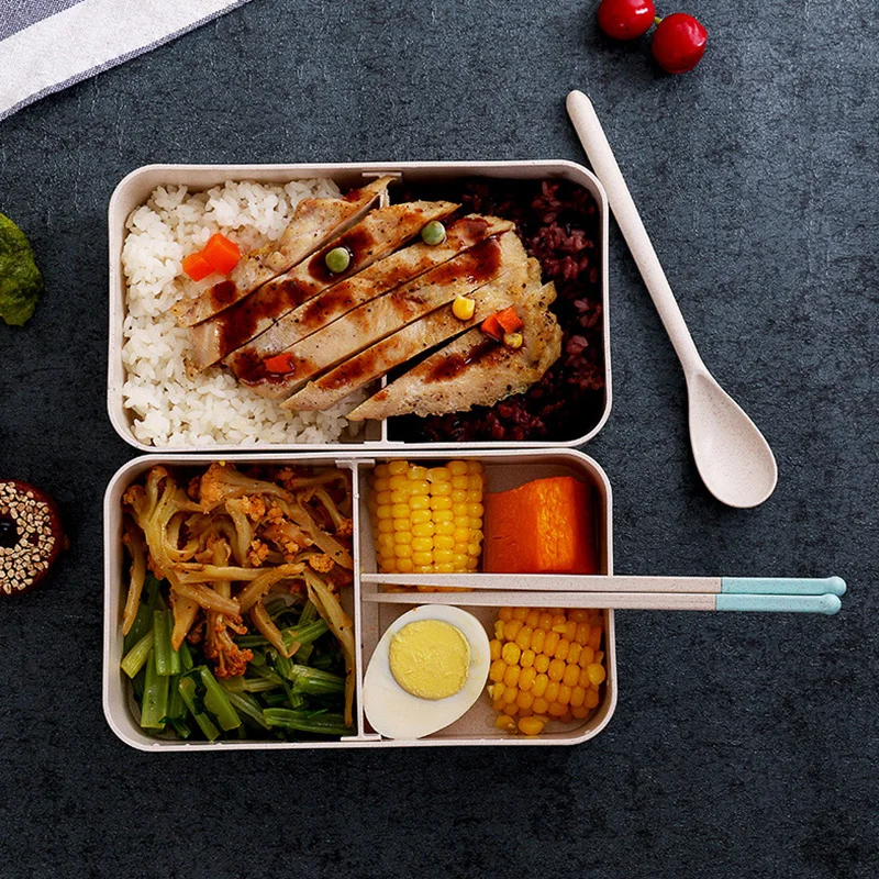 Ланч-бокс для микроволновки 2 слоя японский рис Husk Bento Box для хранения пищевых контейнеров портативный для школы и пикника 1100 мл