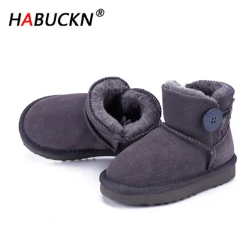 

HABUCKN 2020 cute Beautiful children Warm Snow Boots Winter Boots Genuine Cowhide Leather kids Ankle Boots girls boys Fur Shoes