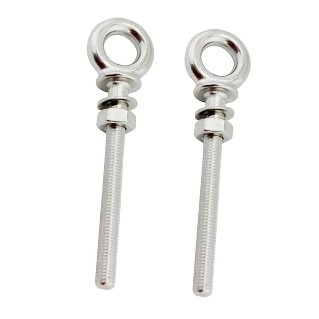2 Pieces Stainless Steel Shank Eye Bolt M6x60 & M8x80 with Washer and Nut
