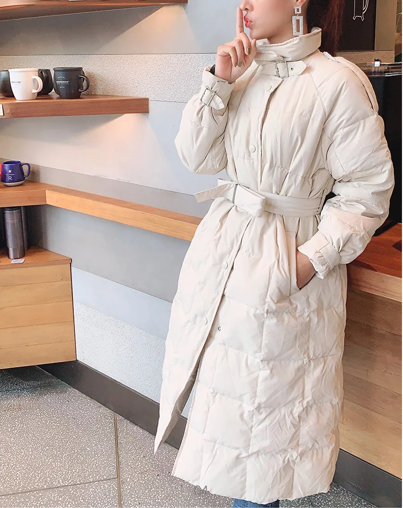 Off Season Sale down Jacket Women's Mid-length New Style Hot Selling Korean-style Loose-Fit Long over-the-Knee-Style Waist