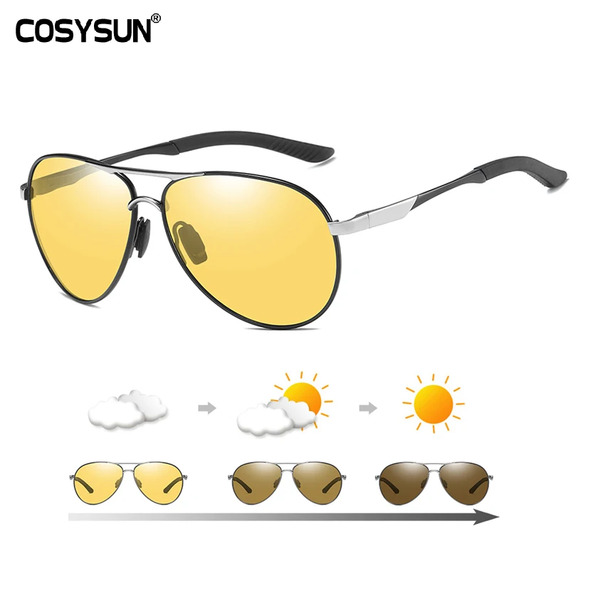 Baratos Todo el tiempo piloto fotocromáticos gafas de sol polarizadas gafas de visión nocturna hombres oculos conductor amarillo lentes gafas de que