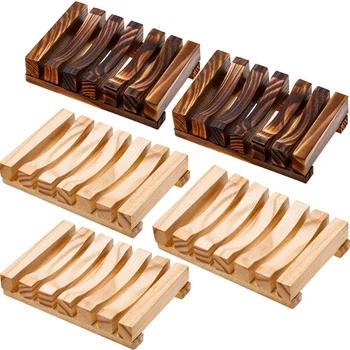 

Bathroom Wooden Soap Case Holder Home Hand Craft Natural Wood Dish Holder for Soap Sponge Scrubber, 5 Pieces, 2 Colors