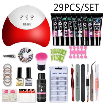 

26pcs Nail Kit Poly Gel Set LED Lamp Nail Gel Polish Set Quick Building For Nail Extensions Hard Jelly Gel Poly gel Manicure Set