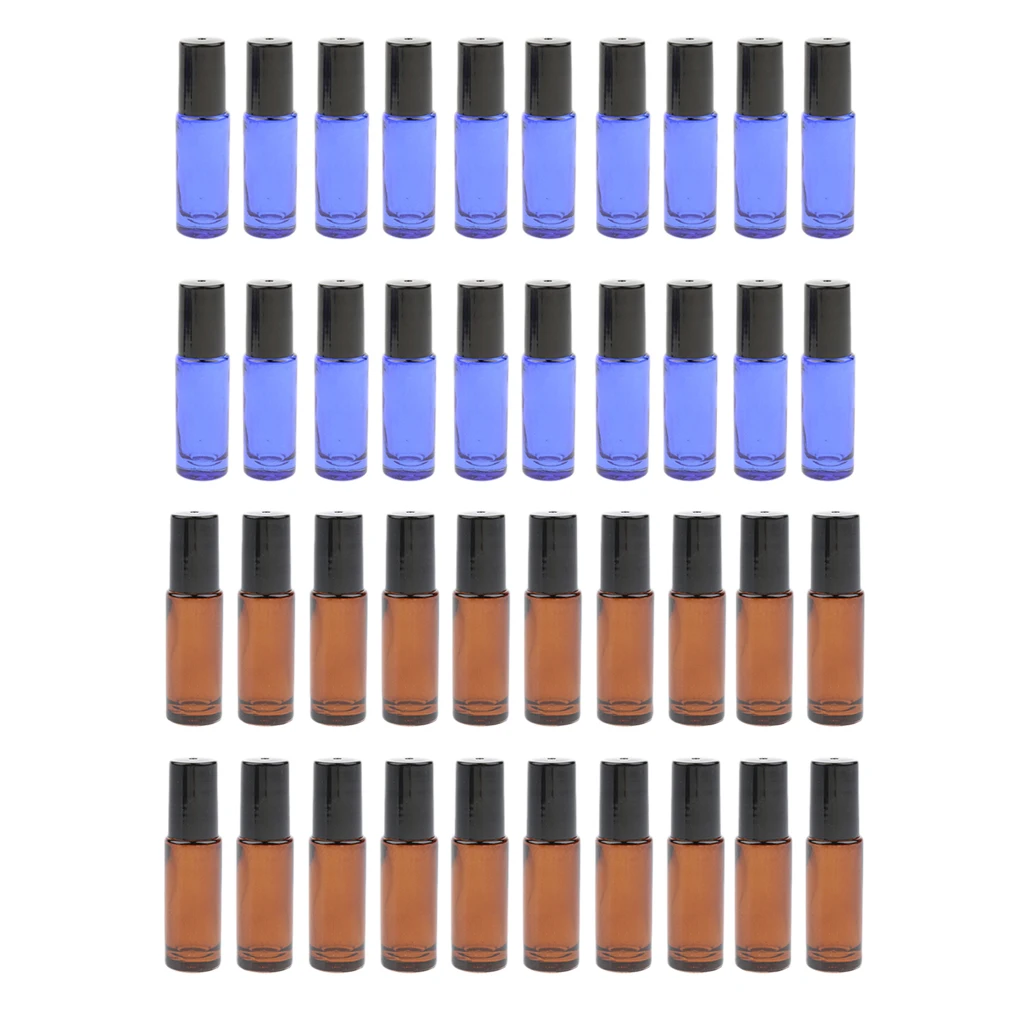 40 x 5ml Empty Glass Essential Oil Perfume Roller Bottle Makeup Liquid Vials Fit for Storaging Cosmetic Liquids