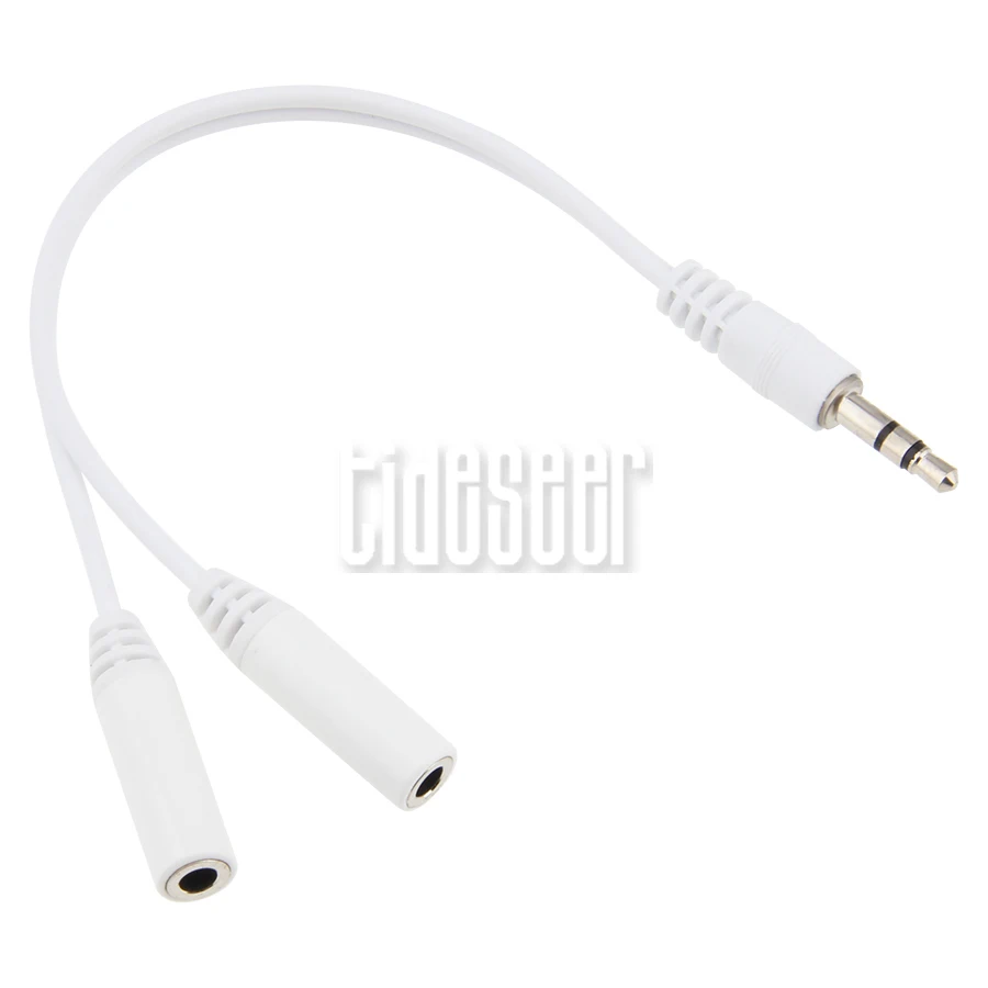 2000pcs White Audio Splitter Earphone Extension Cable Jack 3 5mm Male to 2 Female Line For Phone Laptop PC Headphone Aux Cord