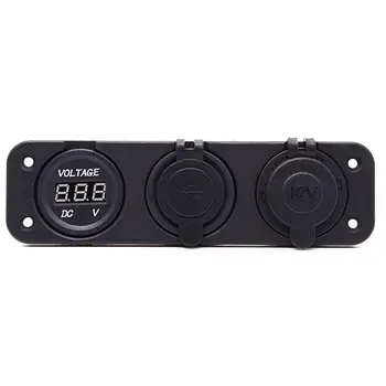 

12V Dual USB Charger Socket & LED Voltmeter 3 Hole Panel Outlet Car Boat Marine