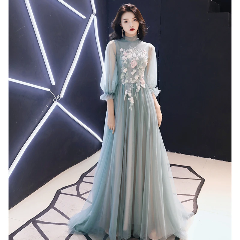Это Yiiya вечернее платье элегантные вечерние платья с аппликацией длинные кружевные Зеленые Вечерние платья размера плюс халат de soiree LF160