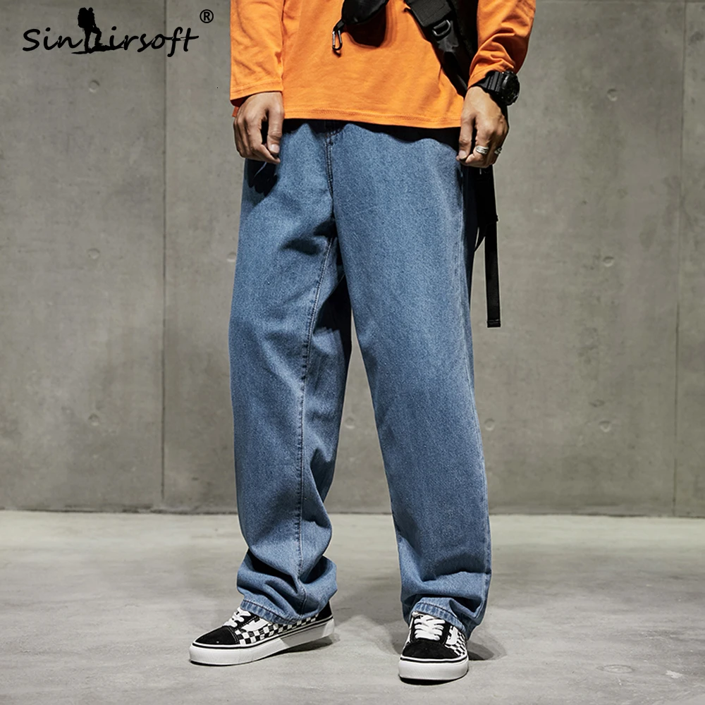 Goede 33 34 36 Denim mannen Losse Wijde Pijpen Broek Casual Streetwear Herfst Mode Broek mannen Effen Grote Pocket enkellange Jeans