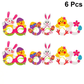 

6pcs Easter Cartoon Glasses Eyeglasses DIY Material for Kindergarten Education Toys for Party Bunny Flower Chick Eggshell Bunny