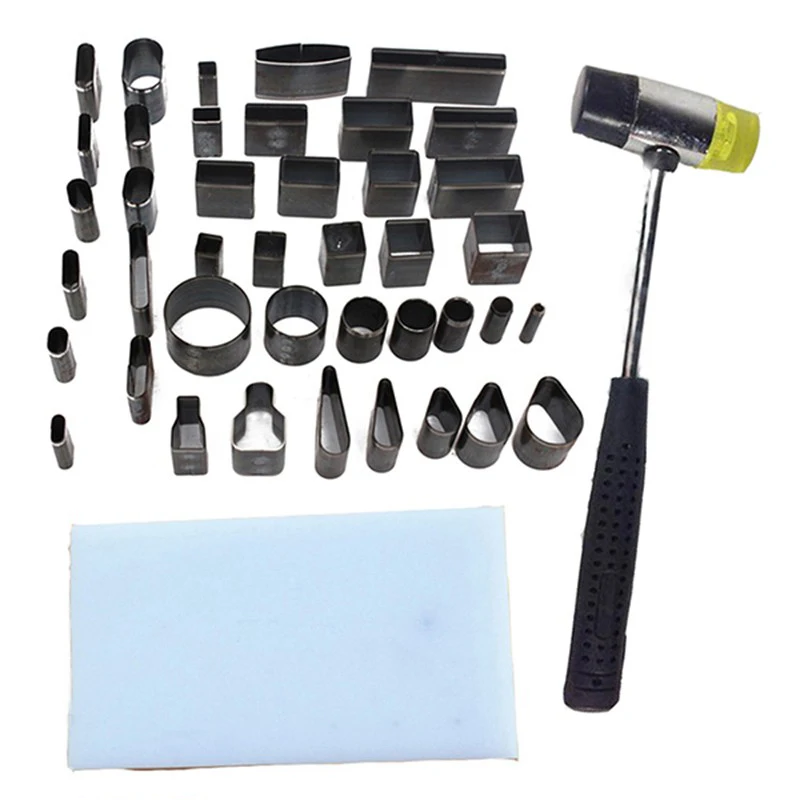 

HOT Leather Craft Diy 39 Shape Style Hole Hollow Cutter Punch +Pad +Hammer Hand Tools Set For Phones Camara