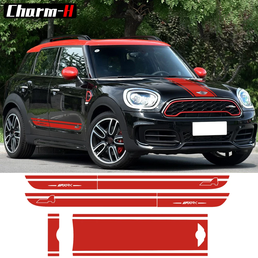 

Car Styling Hood Trunk/Rear Bonnet Side Stripes Decal Stickers JCW Work Graphic All4 for MINI Cooper Countryman F60 2017-Present