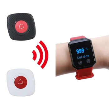 

BYHUBYENG 1wrist watch+2 pcs call button Restaurant Food Caller Pager Wireless Waiter Calling System