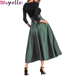 Европейская Женская юбка, новинка 2019, длинная винтажная Женская юбка макси, модная плиссированная юбка со шнуровкой и бантом, элегантная