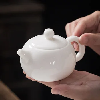 

White Porcelain Suet Tea Pot Kungfu Teapot Household Kettle Health Infuser Chinese Handmade Teaware Kitchen Drinking Tool