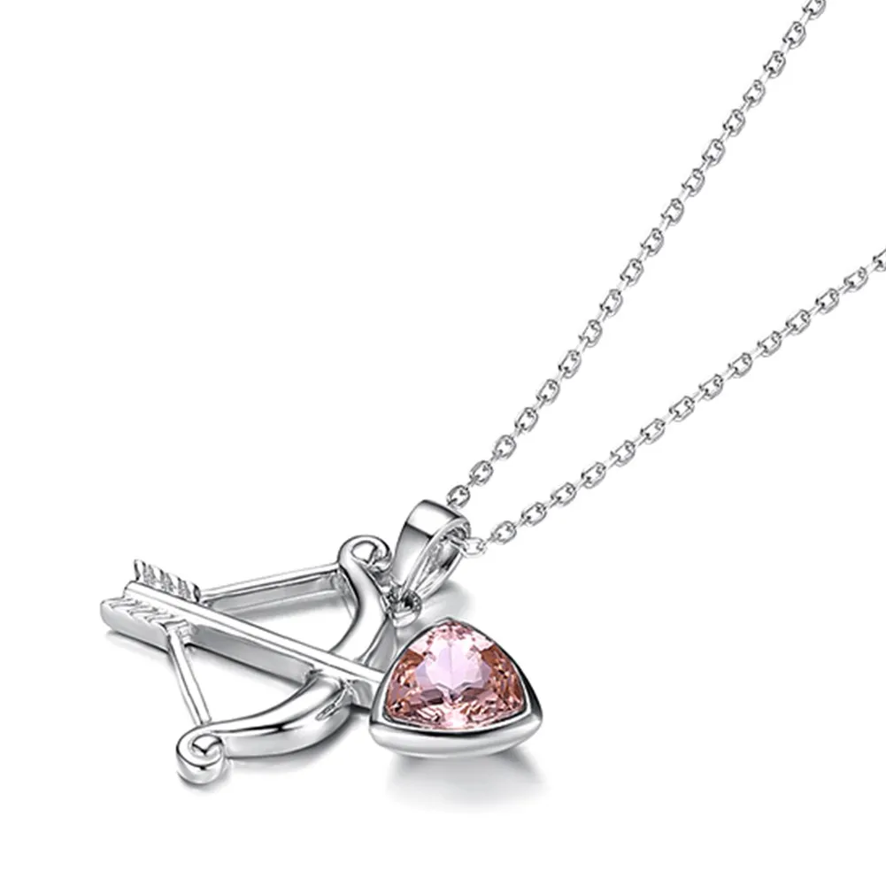 Cute Cartoon Crystal Bow and Arrow Pendant S925 Sterling Silver Exquisite Girl Necklace 12 Constellation Necklace- Sagittarius