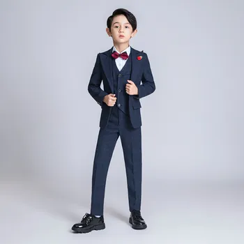 

YuanLu New Boys Suits Wedding Party Blazer Jacket Kids Suits Formal Costume Lattice Children Clothes British Style Gentleman