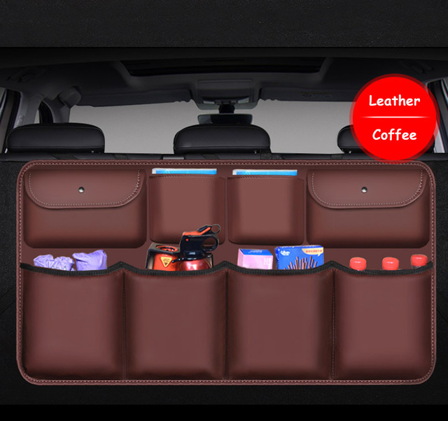 Leather Car Rear Seat Back Storage Bag High Quality Car Trunk Organizer Auto Stowing Tidying Interior Accessories Universal
