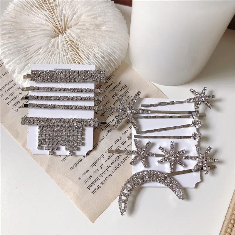 Korea Shiny Simple Moon Star Drop Tassel Rhinestone hairpin Crystal Hair Clips for Women Hair Wedding Mujer Bijoux Femme Gift