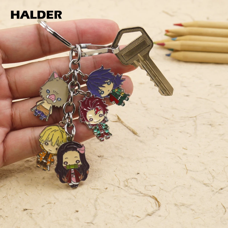 

HALDER Demon Slayer Kimetsu no Yaiba Alloy Metal Pendant Keychain Charm Cute Mi Kun Mukumuku Isao Conny Keyring Car Accessories