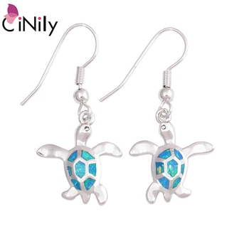

CiNily White & Blue Fire Opal Drop Earrings Silver Plated Sea Turtle Oceanic Style Dangle Earring Tortoise Chic Jewelry for Girl
