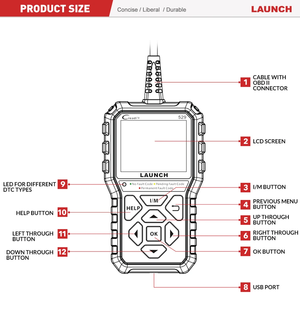 LAUNCH CR529 obd2 автомобильный диагностический сканер инструмент проверьте светильник