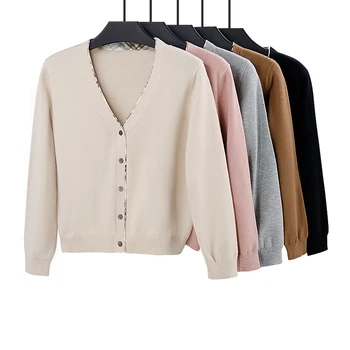 

Cardigans Autumn Sweate Women Casual Long Sleeve Tops V neck Solid Women's Cotton Sweater Fashion Short Coat Females