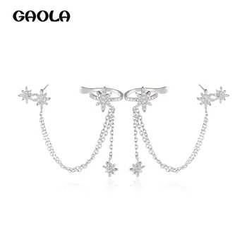 

GAOLA 18k Gold-plated Earrings Oblique Chain Earrings Hexagon Star Pendant Ladies Clip Earrings Female Summer Long Fringe Charm