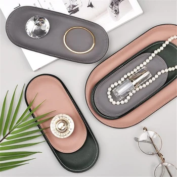 

Leather Stainless Steel Storage Tray Phone Key Desktop Storage Box Sundries Jewelry Display Plates Dessert Cake Decorative Trays