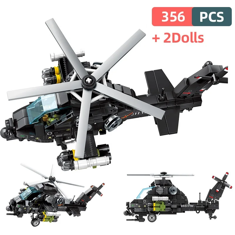 

Military Fighter Building Blocks Q Version Z-10 Helicopter Model Technic Series City Airplane Navy Bricks Toys for Children Boys
