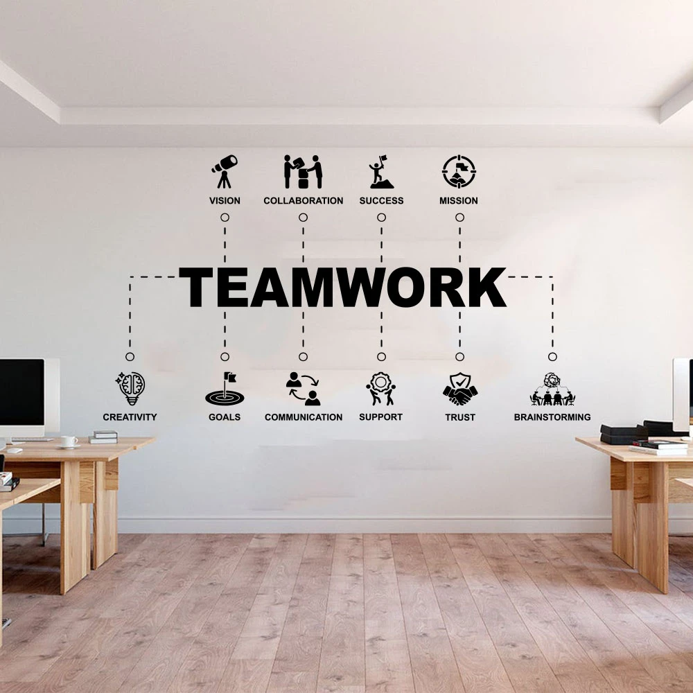 Large Teamwork Values Office Team Spirit Wall Decal Office Motivational Inspiring Corperation Quote Company Wall Sticker Vinyl