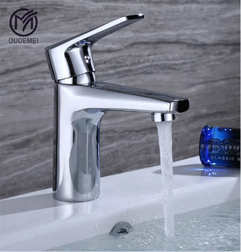 

Brass Chrome Deck Mounted Single Handle Hot and Cold Sink Tap Bathroom Faucet Vanity Faucet