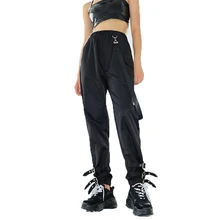 ^#Cheap Streetwear Solid Black Cargo Pants Women Skinny Pencil Pants Button Belt Pockets Khaki Trousers Pockets Elastic Waist Bottoms ^#Cheap Streetwear Solid Black Cargo Pants Women Skinny Pencil Pants Button Belt Pockets Khaki Trousers Pockets Elastic Waist Bottoms