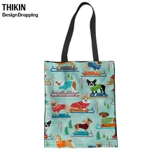 THIKIN Snow Day shba Inu/Corgi, женская сумка-Органайзер на плечо с принтом собак, складная сумка для покупок для женщин, милые сумки с верхней ручкой