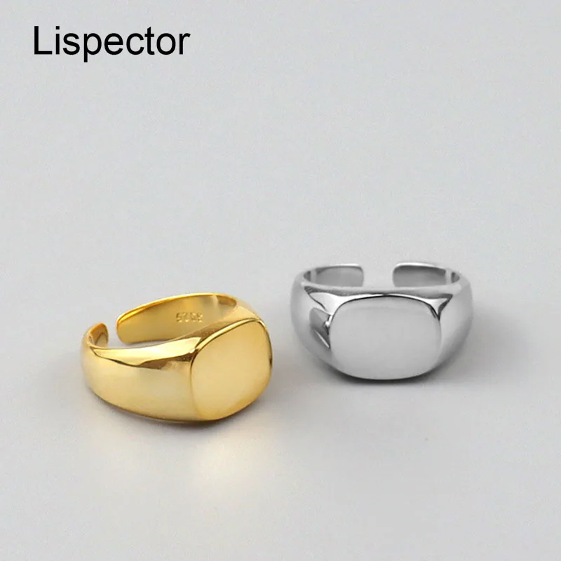 

Lispector 925 Sterling Silver Simple Glossy Square Thick Rings for Couple 18K Gold Minimalist Geometric Wide Ring Unisex Jewelry