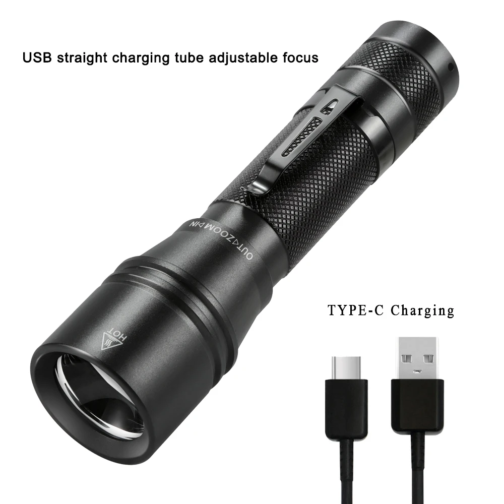 

Mini 10W Led Flashlight 600 Lumens Rechargeable Torch Waterproof Lamp TYPE-C Charging Flashlight 18650 battery Outdoor Camping