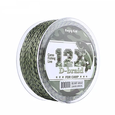 CamoGreen Angryfish 12 нитей D-braid 100 метров камуфляжная плетеная PE леска для ловли карпа плетеная прочная леска - Цвет: CamoGreen
