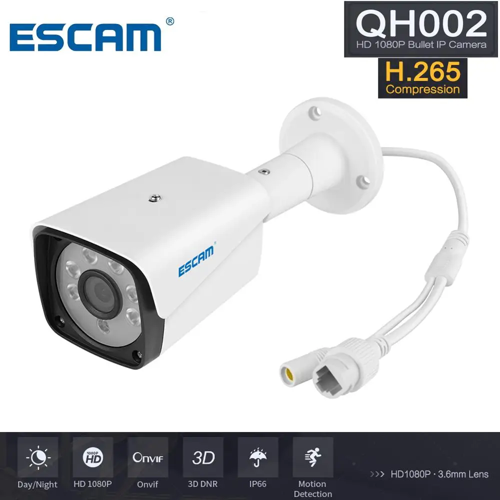 

ESCAM QH002 Webcam HD 1080P IP Camera Onvif Outdoor Waterproof 2MP IP Camera H.265 Sony IR Bullet Camera Night Vision P2P Camera